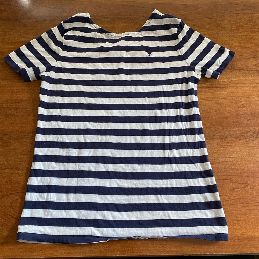Navy/White Stripe Girls Polo Shirt Washed/Not Worn